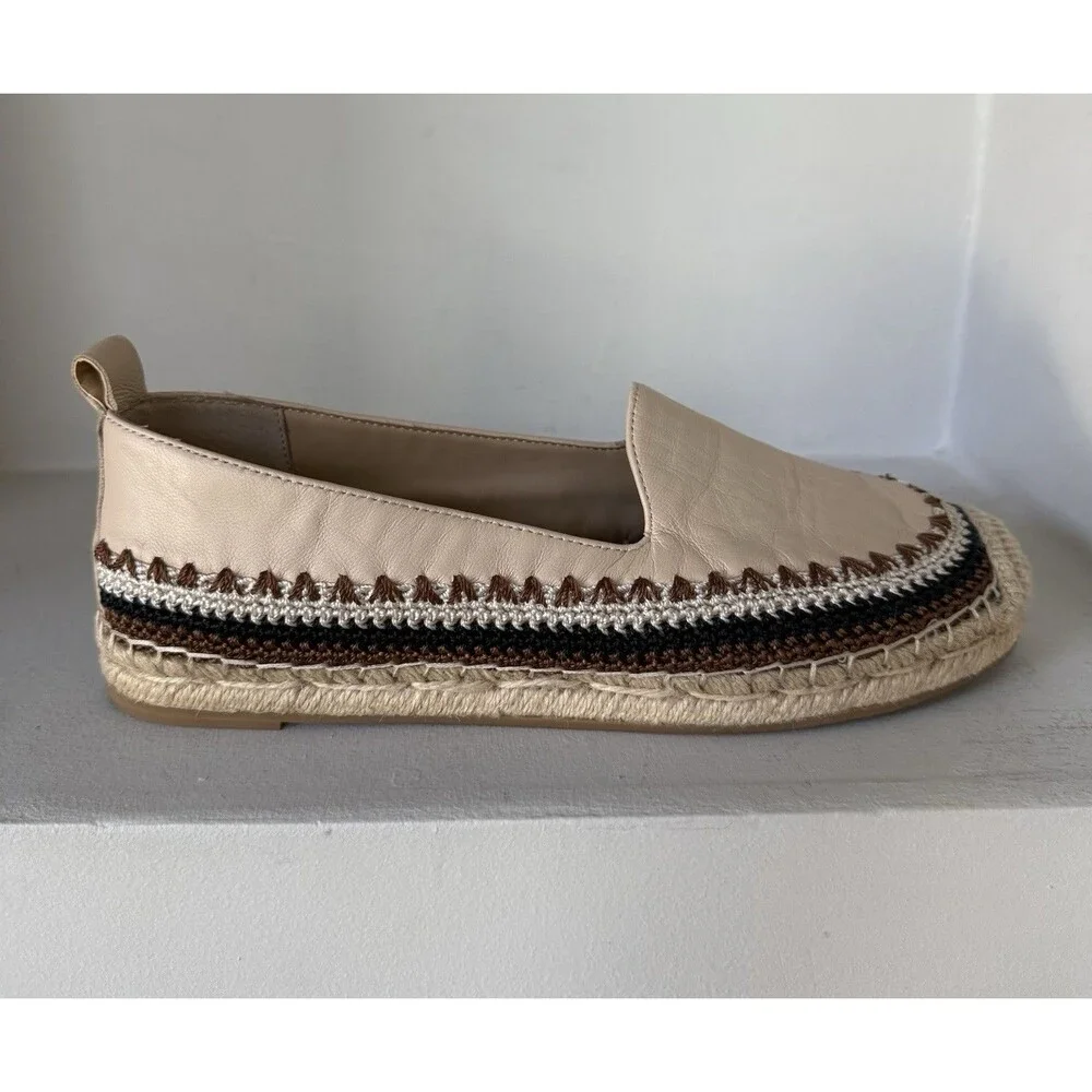 Chico's Giada Deco Espadrille Flats Nude Crochet WOMEN 8M SLIP ON COASTAL